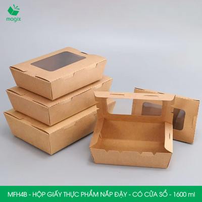 MFH4B - 1600ml - 50 hộp giấy kraft đựng thực phẩm, hộp giấy đựng thức ăn có cửa sổ, hộp đựng cơm