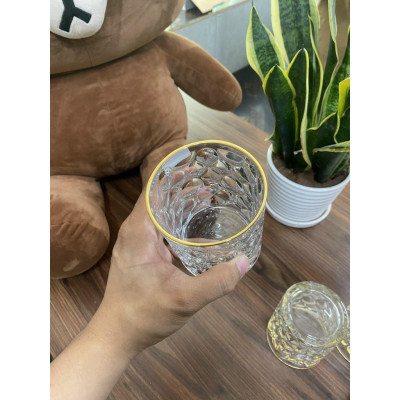 Bộ 6 cốc thủy tinh viền vàng họa tiết hoa 4 cánh DSKB 011