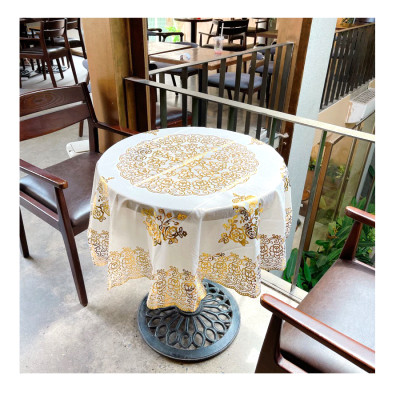 Khăn Trải Bàn WLG.751 tròn, đường kính 180 cm,  hoa văn phủ nhũ vàng, nhựa PVC dẻo, không thấm nước