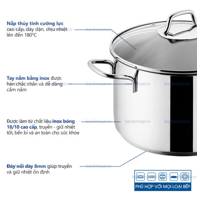 Bộ nồi xửng hấp inox 18/10 Korkmaz Perla 24cm