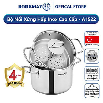 Bộ nồi xửng hấp inox 18/10 Korkmaz Perla 24cm