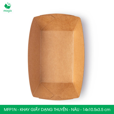 MFP1N - 14x10.5x3.5 cm - 100 khay giấy dáng thuyền đựng thức ăn, khay giấy đựng món tráng miệng