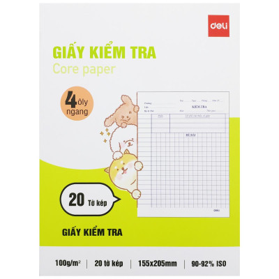 Giấy Kiểm Tra - 4 Ôly Vuông Ngang 2 mm - 205 x 155 mm - 100gsm - Deli CN605 (20 Tờ Kép)