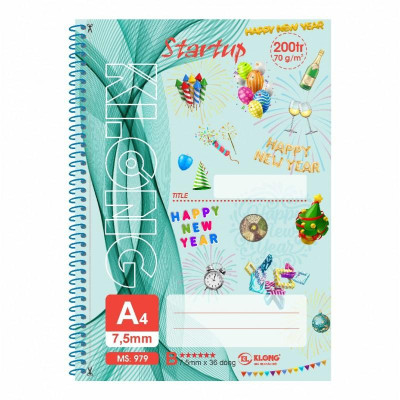 Sổ kẻ ngang lò xo đơn xé Startup KLONG A4 200 trang 70/92; MS: 979