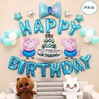 Sét Bong Bóng Trang Trí Sinh Nhật Peppa Pig Tặng Kèm Bơm Tay Siêu Đáng Yêu - Hàng chính hãng