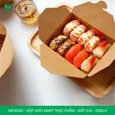 MFHG5N - 2000ml - 100 hộp giấy kraft đựng thực phẩm, hộp giấy nắp gài đựng thức ăn mang đi