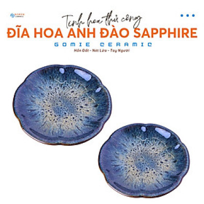 Đĩa hoa anh đào men cẩm lai Sapphire hỏa biến Gomie Ceramic Bát Tràng, men hỏa biến cao cấp, an toàn sức khỏe
