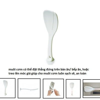Muôi xới cơm chống dính tiện lợi, thiết kế có khe/ rãnh dùng để kẹp vắt túi nilon - nội địa Nhật Bản 