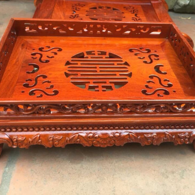 Khay trà ,chè, trang trí bàn uống nước ,tiếp khách bằng gỗ hương đẹp long lanh kt 43×33×14cm