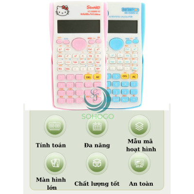 [CHỌN MẪU]- Máy tính học sinh gồm 240 chức năng, tích hợp sẵn pin họa tiết hoạt hình Doremon và Kitty