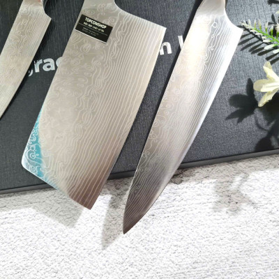 DAO - BỘ 3 DAO BẾP NHẬT BẢN THÉP DAMASCUS MÃ A3 DT2 nt topcomshop vn