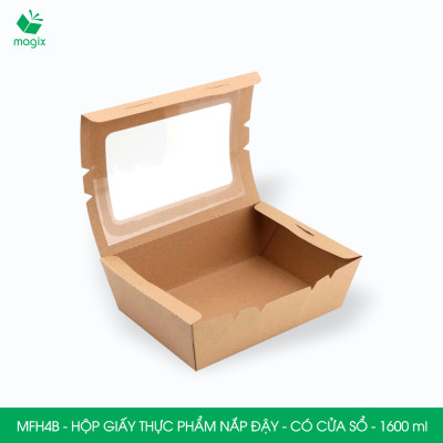 MFH4B - 1600ml - 25 hộp giấy kraft đựng thực phẩm, hộp giấy đựng thức ăn có cửa sổ, hộp đựng cơm