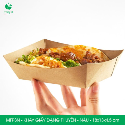 MFP3N - 18x13x4.5 cm - 100 khay giấy dáng thuyền đựng thức ăn, khay giấy đựng món tráng miệng