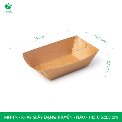 MFP1N - 14x10.5x3.5 cm - 100 khay giấy dáng thuyền đựng thức ăn, khay giấy đựng món tráng miệng