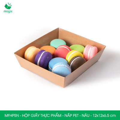 MFHP5N - 12x12x6.5 cm - 100 hộp giấy nắp PET kraft nâu đựng thực phẩm, thức ăn mang đi