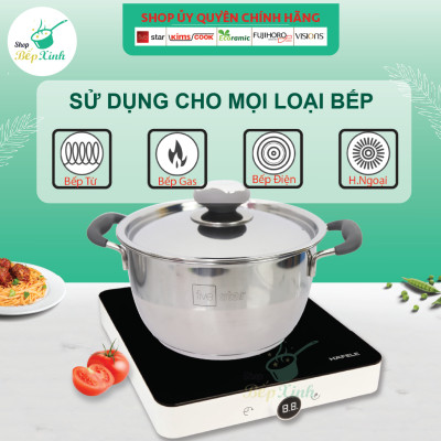 Nồi inox Fivestar Standard 3 đáy Thân Cool quai silicon chống nóng nắp inox (16cm / 20cm / 24cm / 26cm )