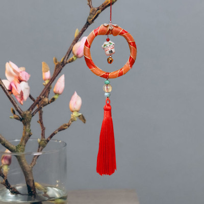 Dây treo trang trí tết Mèo Chiêu Tài, treo mai đào, xe hơi