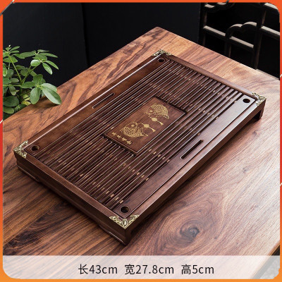 Khay Gỗ Ấm Chén Bọc Viền Đồng Nâu, Kích Thước 43x28x5.5cm