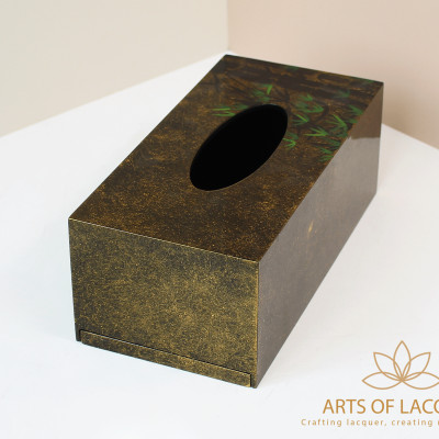 Hộp Đựng Khăn Giấy Sơn Mài Xanh Trà Cao Cấp - Họa Tiết Tre