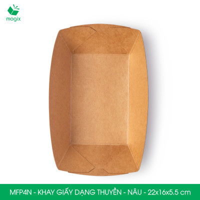 MFP4N - 22x16x5.5 cm - 100 khay giấy dáng thuyền đựng thức ăn, khay giấy đựng món tráng miệng