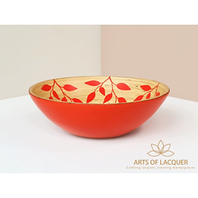 Bát Sơn Mài Đỏ Họa Tiết Lá