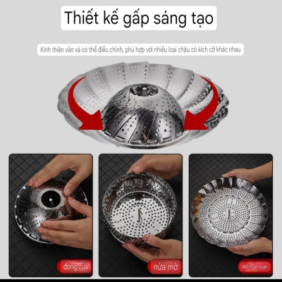 Vỉ hấp inox nồi hấp gấp gọn đa năng thông minh - dùng để hấp được tất cả các loại xoong nồi