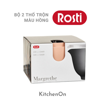 Bộ âu trộn Rosti, màu hồng Bắc Âu. 2 âu + 2 nắp. Nhãn Rosti Đan Mạch