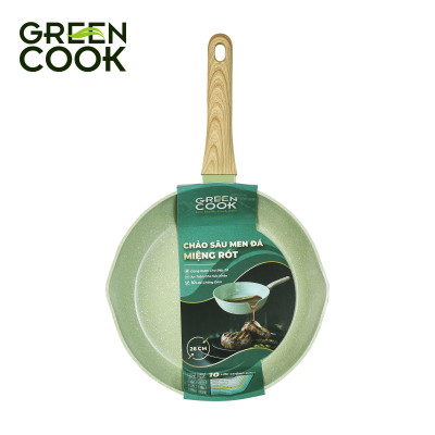Combo 3 chảo nhôm sâu men đá ceramic miệng rót Green Cook GCP231 màu xanh 10 lớp chống dính