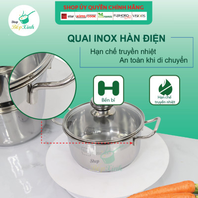 Bộ nồi xửng hấp inox và chảo chống dính FIVESTAR Standard 3 đáy 6 chiếc inox 430 nắp kính dùng được bếp từ , hồng ngoại