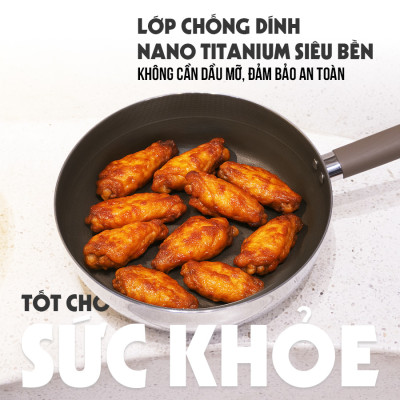 Chảo Inox 316 liền khối 7 lớp phủ chống dính Nano Titanium Shield Kalpen size 20cm,24cm,26cm,28cm đáy từ - Hàng chính hãng