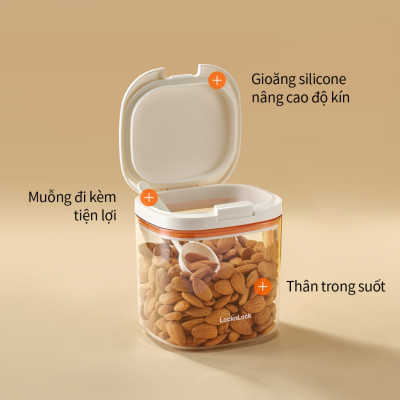 Hũ Đựng Thực Phẩm LocknLock Locknlock HTE90, Hàng Chính Hãng, Kèm Muỗng, Nắp Mở Một Chạm - JoyMall