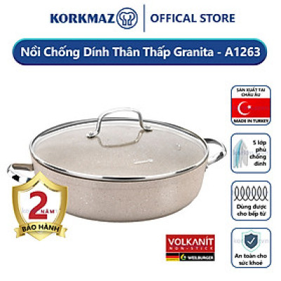 Nồi chống dính thấp Korkmaz Granita 3.5 lít - 26x7 cm