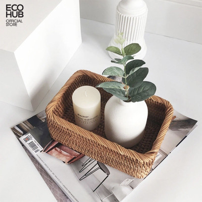Giỏ mây đan bằng tay, Giỏ trái cây, Snack, bánh mì, Giỏ mỹ phẩm, Hộp đựng hình chữ nhật Đồ dùng nhà bếp gia đình ECOHUB