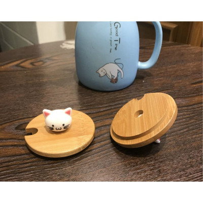 Ly Sứ Cao Cấp Nắp Gỗ Dễ Thương Thể Tích 400ml