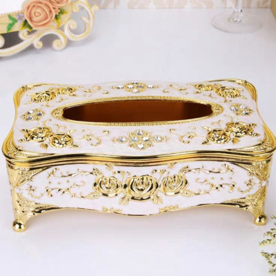 Hộp đựng khăn giấy đính hạt sang trọng (màu vàng)