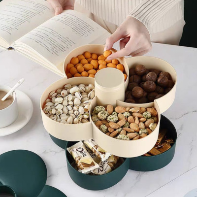 Khay đựng mứt tết Hoa Đào Tết 2 Tầng kèm lọ đựng tăn 2 in 1 - Khay đựng đồ ngày tết: Bánh kẹo, trái cây, đồ sấy...