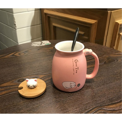 Ly Sứ Cao Cấp Nắp Gỗ Dễ Thương Thể Tích 400ml