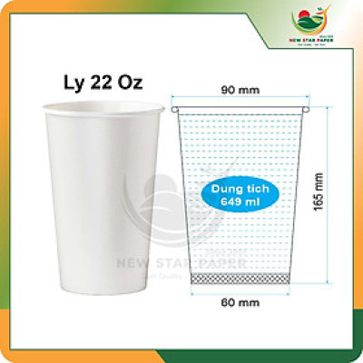 Ly giấy 22oz~649ml - Lốc 50 ly giấy trơn