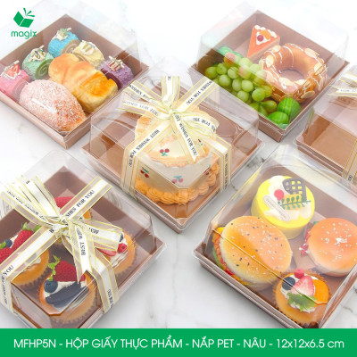 MFHP5N - 12x12x6.5 cm - 25 hộp giấy nắp PET kraft nâu đựng thực phẩm, thức ăn mang đi