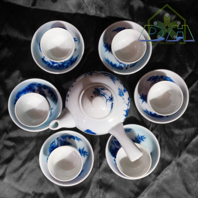 Bộ ấm chén men lam số 1 cỡ lớn gốm sứ Bát Tràng (bộ bình uống trà, bộ bình trà)