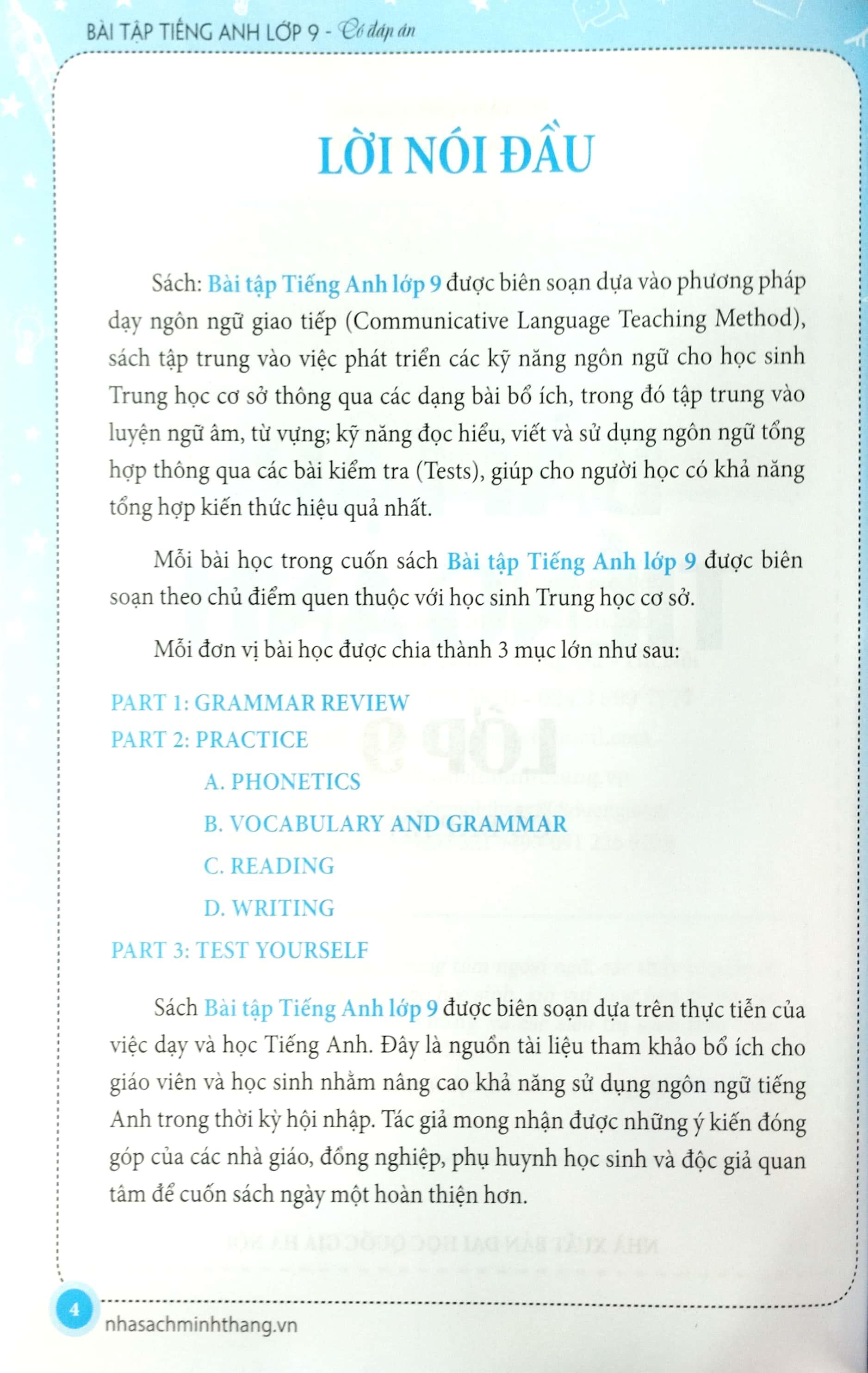Bài Tập Tiếng Anh Lớp 9 - Có Đáp Án (Tái Bản)