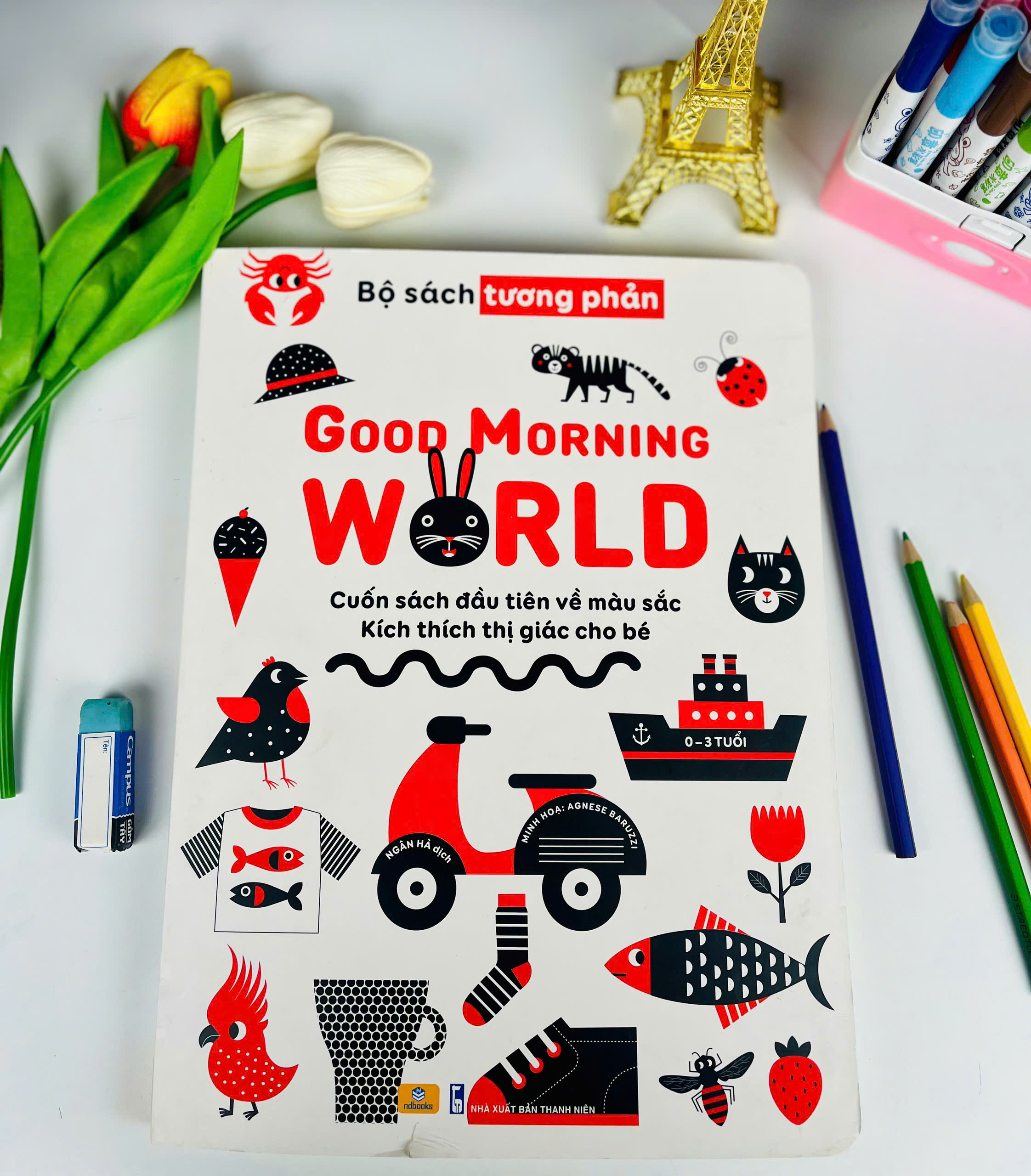 Sách - Good Morning World - Cuốn Sách Đầu Tiên Về Màu Sắc - Kích Thích Thị Giác Cho Bé - ndbooks