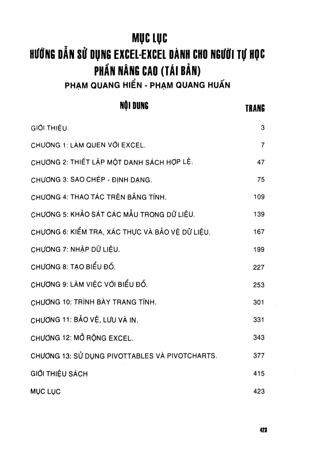 Hướng Dẫn Sử Dụng Excel - Excel Dành Cho Người Tự Học (Phần Nâng Cao - Tái Bản) - Phạm Quang Hiển, Phạm Quang Huấn