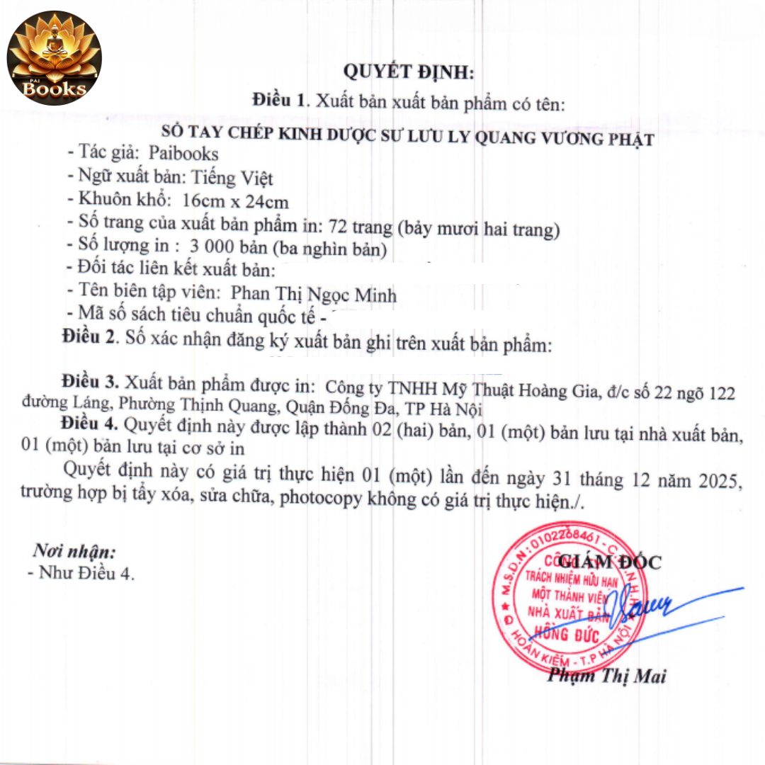 Sách Chép Kinh - Dược Sư Lưu Ly Quang Vương Phật - PAI BOOKS.