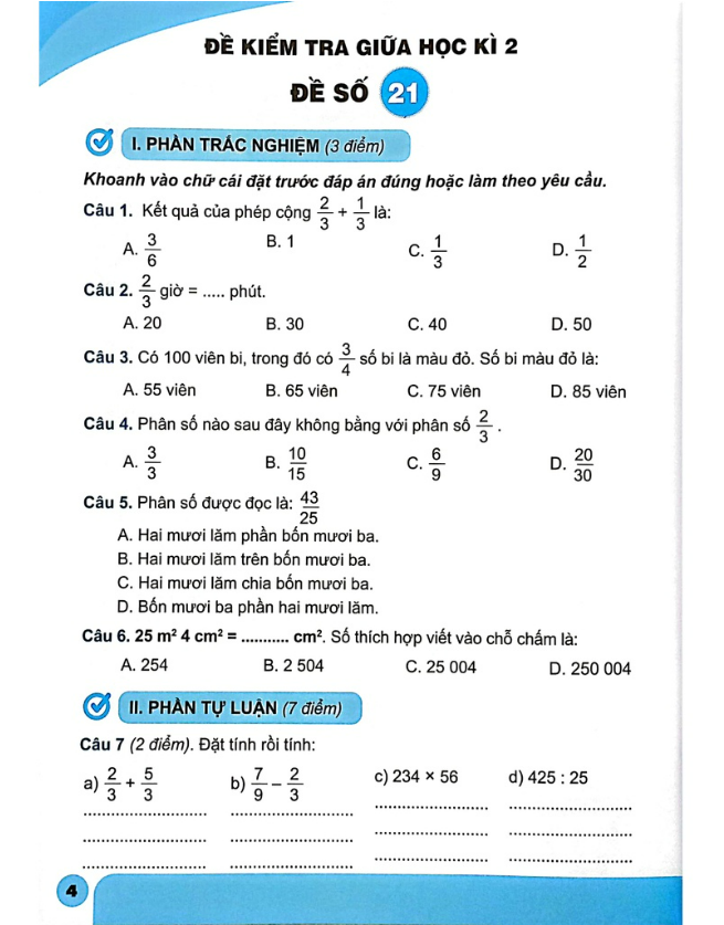 Sách - Bộ Đề Kiểm Tra Toán Lớp 4 - Tập 2