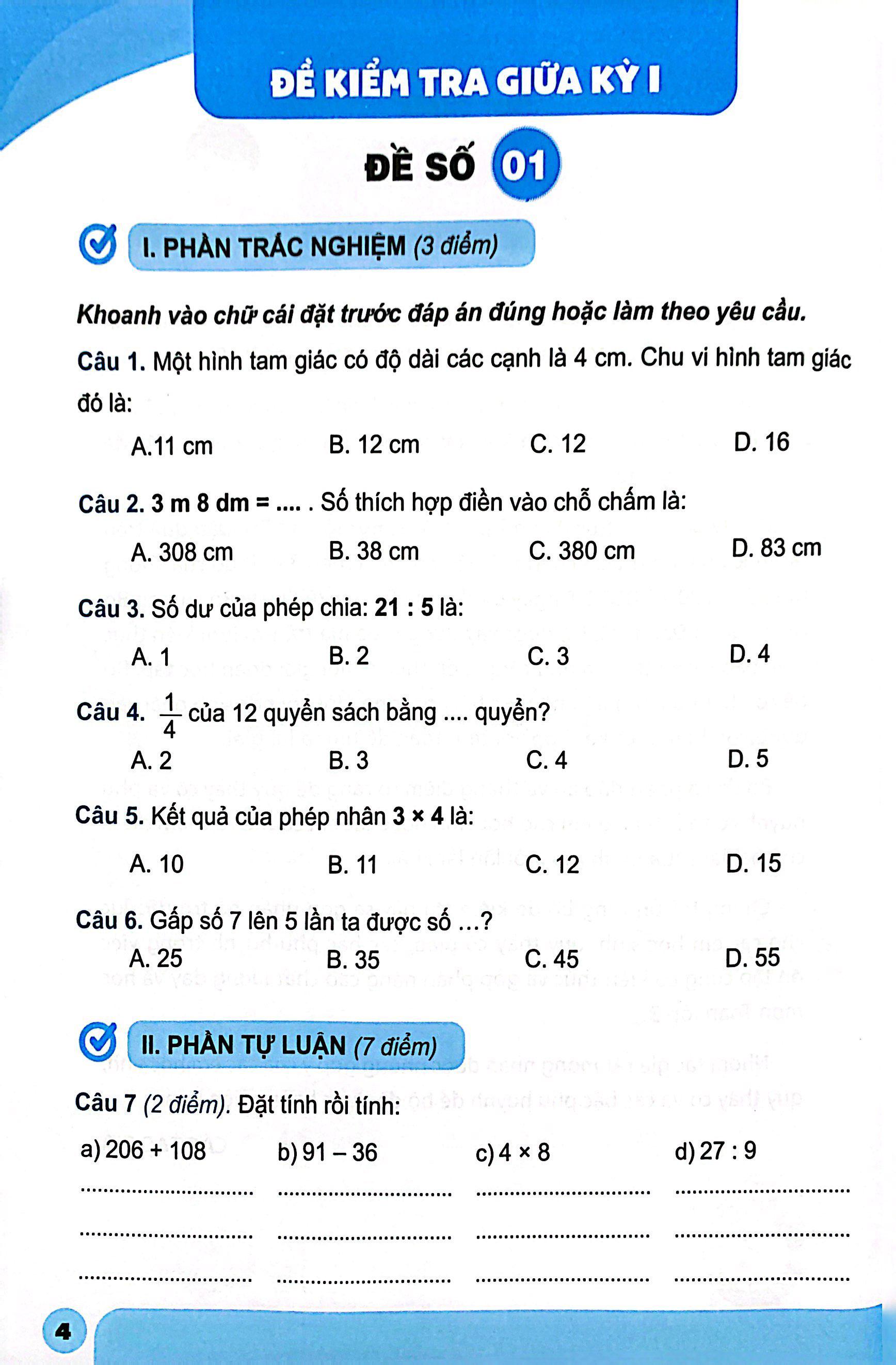 Bộ Đề Kiểm Tra Toán 3 - Tập 1