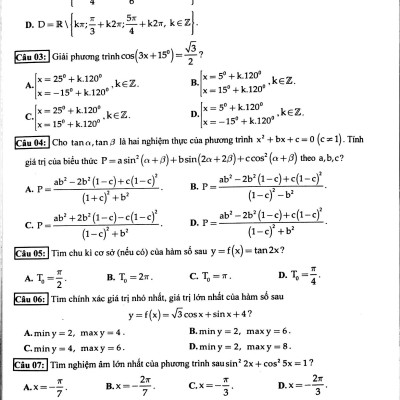 100 Đề Kiểm Tra Định Kì Trắc Nghiệm Toán Lớp 11