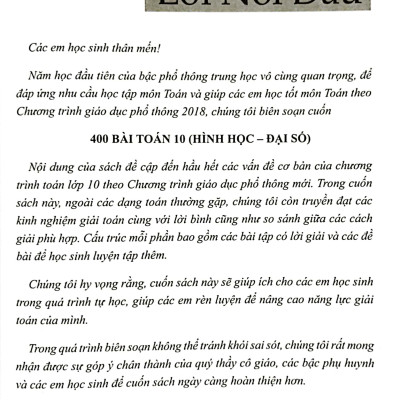 Tuyển Chọn 400 Bài Tập Toán 10 - Hình Học-Đại Số - Bồi Dưỡng Học Sinh Khá Giỏi (Theo Chương Trình Giáo Dục Phổ Thông Mới) (Dùng Chung Cho Các Bộ SGK Hiện Hành)