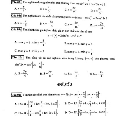 100 Đề Kiểm Tra Định Kì Trắc Nghiệm Toán Lớp 11