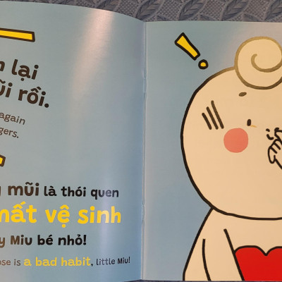 Sách Ehon Miu Bé Nhỏ Phần 4 Song Ngữ - Miu Bé Nhỏ Đừng Ngoáy Mũi Nhé